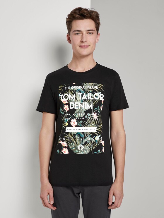 T-Shirt mit tropischem Brustprint - Männer - Black T-Shirt mit tropischem Brustprint - Männer - Black - 1 - TOM TAILOR Denim