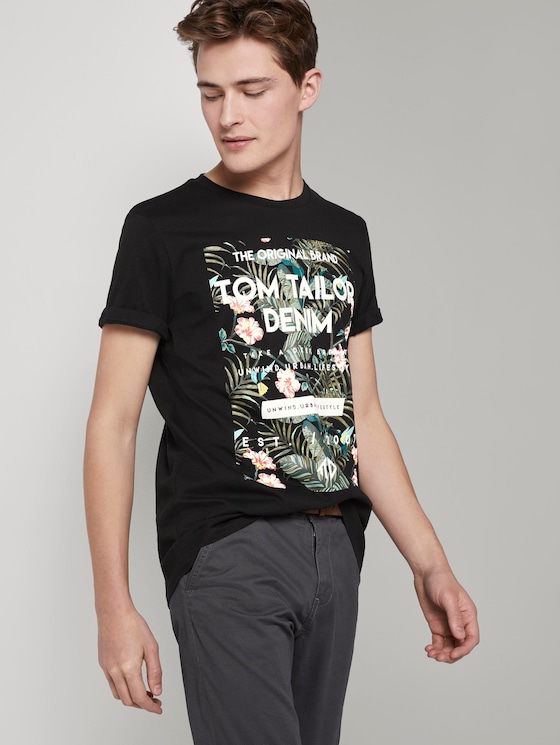 T-Shirt mit tropischem Brustprint - Männer - Black T-Shirt mit tropischem Brustprint - Männer - Black - 5 - TOM TAILOR Denim