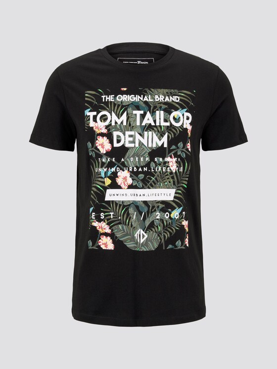T-Shirt mit tropischem Brustprint - Männer - Black T-Shirt mit tropischem Brustprint - Männer - Black - 7 - TOM TAILOR Denim
