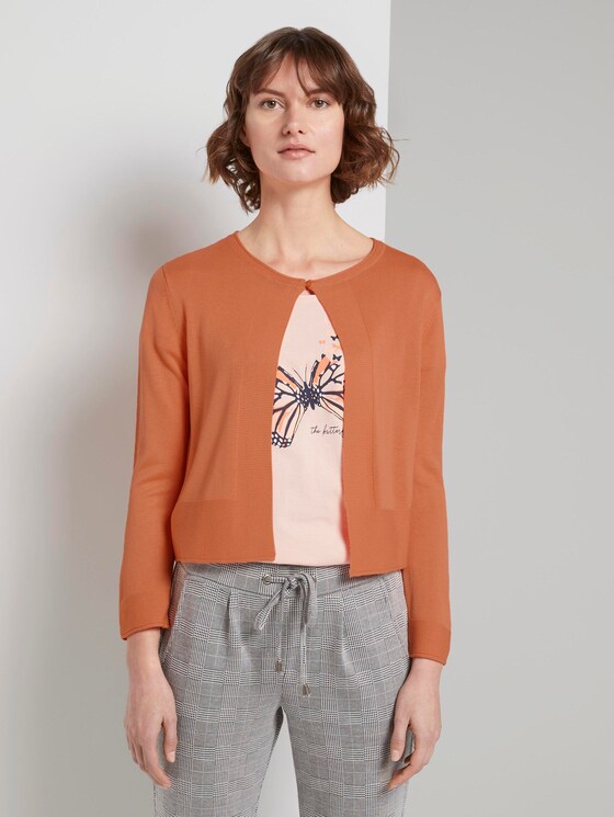 Kurzer Cardigan mit 3/4-Arm - Frauen - fruity melon orange Kurzer Cardigan mit 3/4-Arm - Frauen - fruity melon orange - 1 - TOM TAILOR