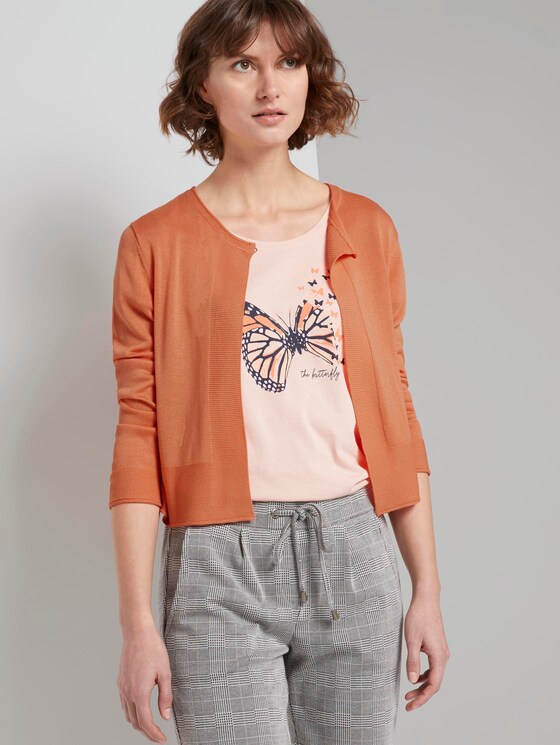 Kurzer Cardigan mit 3/4-Arm - Frauen - fruity melon orange Kurzer Cardigan mit 3/4-Arm - Frauen - fruity melon orange - 5 - TOM TAILOR
