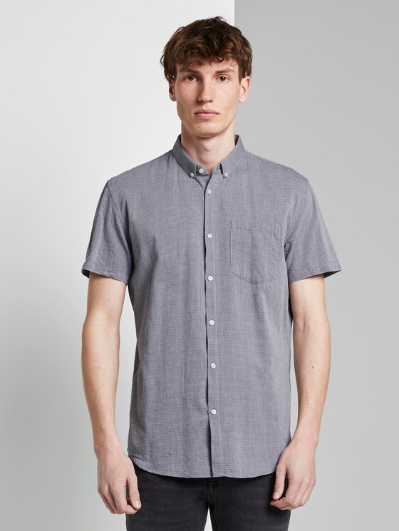 Textured short-sleeved shirt with a chest pocket - Men - Black Textured short-sleeved shirt with a chest pocket - Men - Black - 1 - TOM TAILOR Denim