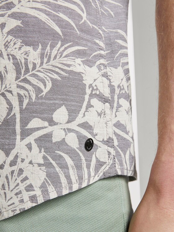 Gemustertes Kurzarmhemd mit Mao-Kragen - Männer - grey botanical yarn dye print Gemustertes Kurzarmhemd mit Mao-Kragen - Männer - grey botanical yarn dye print - 10 - TOM TAILOR Denim