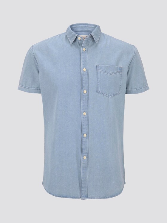 Short-sleeved denim shirt - Men - Bleached Blue Denim Short-sleeved denim shirt - Men - Bleached Blue Denim - 7 - TOM TAILOR Denim