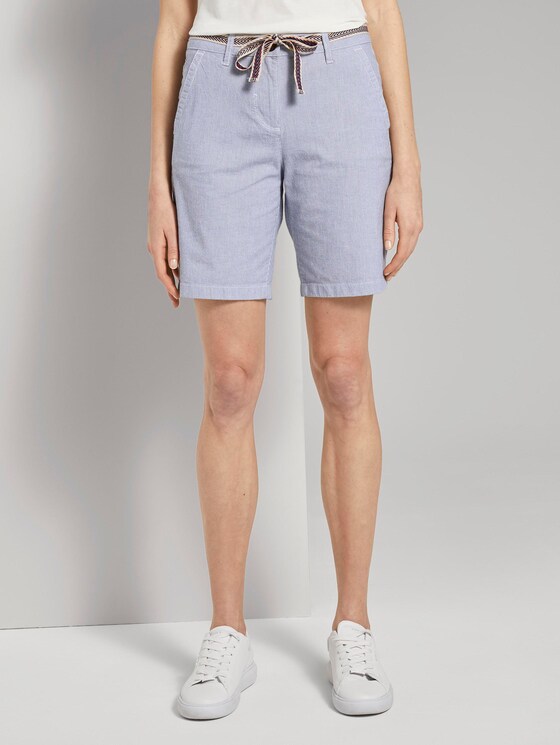 Relaxed Chino Bermuda Shorts mit Stoffgürtel - Frauen - Thin Stripe Pants Relaxed Chino Bermuda Shorts mit Stoffgürtel - Frauen - Thin Stripe Pants - 1 - TOM TAILOR