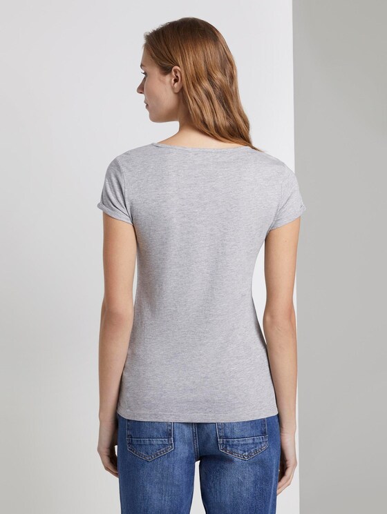 Basic T-Shirt mit Stickerei - Frauen - Light Silver Grey Mélange Basic T-Shirt mit Stickerei - Frauen - Light Silver Grey Mélange - 2 - TOM TAILOR Denim