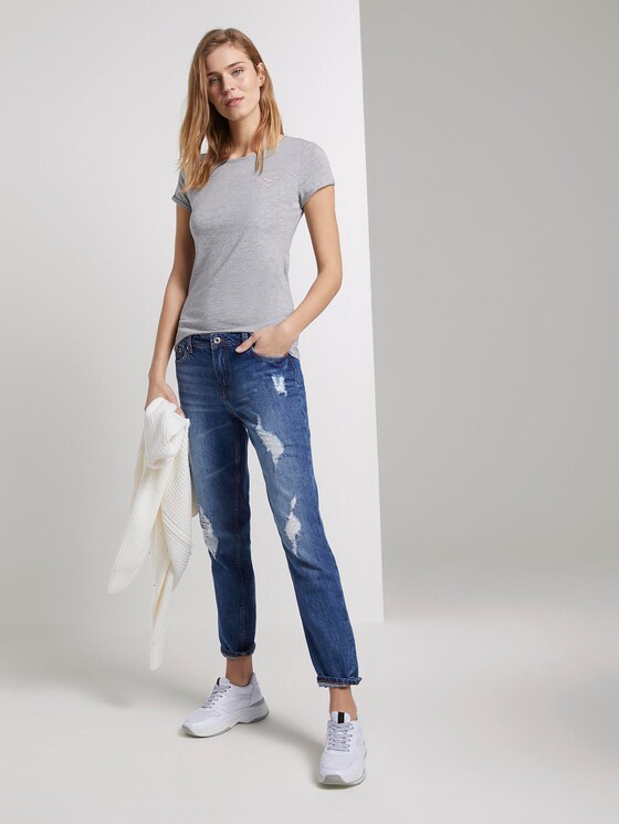 Basic T-Shirt mit Stickerei - Frauen - Light Silver Grey Mélange Basic T-Shirt mit Stickerei - Frauen - Light Silver Grey Mélange - 3 - TOM TAILOR Denim