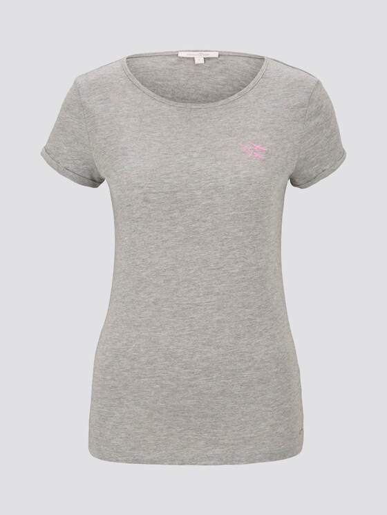 Basic T-Shirt mit Stickerei - Frauen - Light Silver Grey Mélange Basic T-Shirt mit Stickerei - Frauen - Light Silver Grey Mélange - 7 - TOM TAILOR Denim