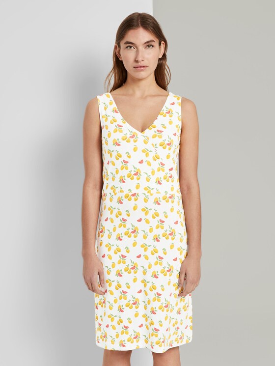 Gemustertes Jerseykleid mit Wickeldetail - Frauen - offwhite fruit minimal Gemustertes Jerseykleid mit Wickeldetail - Frauen - offwhite fruit minimal - 1 - TOM TAILOR