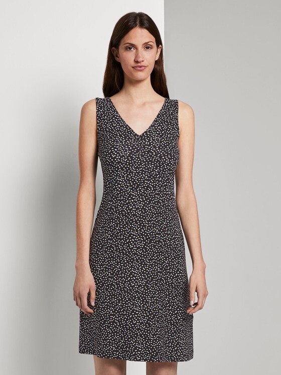 Gemustertes Jerseykleid mit Wickeldetail - Frauen - black offwhite dot print Gemustertes Jerseykleid mit Wickeldetail - Frauen - black offwhite dot print - 1 - TOM TAILOR