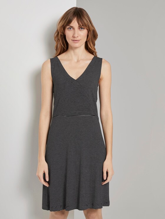 Patterned Jersey dress with wrap detail - Women - black thin stripes Patterned Jersey dress with wrap detail - Women - black thin stripes - 1 - TOM TAILOR