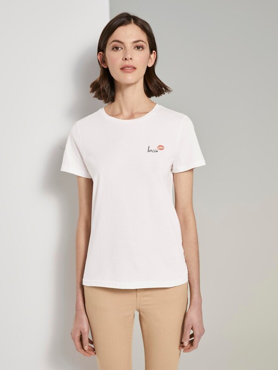 Basic T-Shirt mit kleinem Print - Frauen - wonder white Basic T-Shirt mit kleinem Print - Frauen - wonder white - 1 - TOM TAILOR