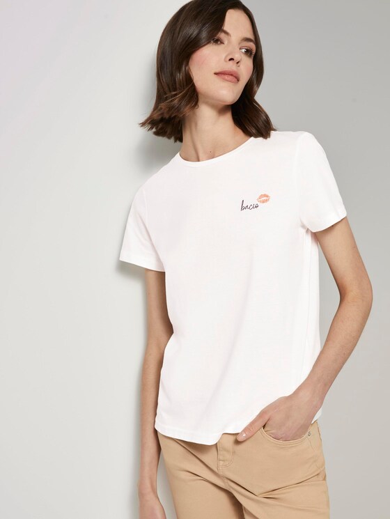 Basic T-Shirt mit kleinem Print - Frauen - wonder white Basic T-Shirt mit kleinem Print - Frauen - wonder white - 5 - TOM TAILOR