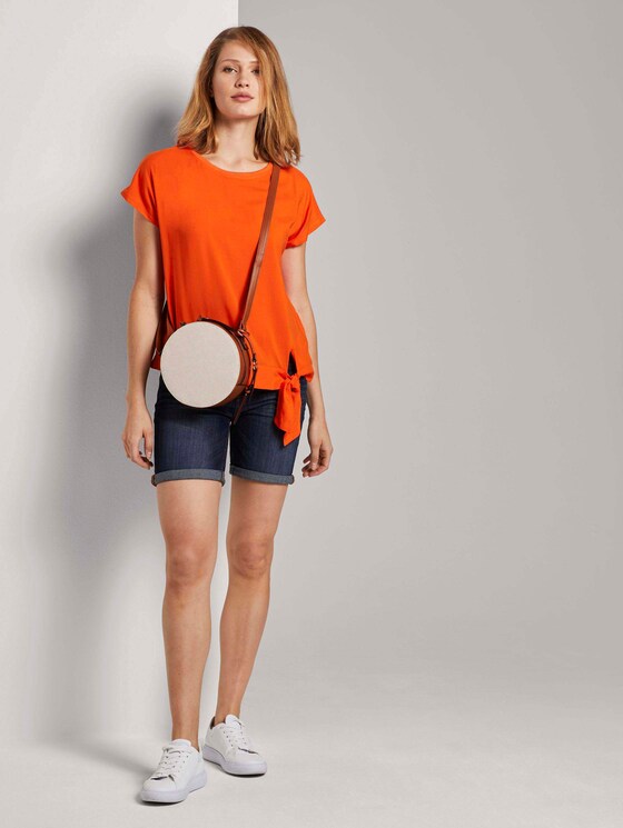 T-Shirt mit Knotendetail im Material-Mix - Frauen - strong flame orange T-Shirt mit Knotendetail im Material-Mix - Frauen - strong flame orange - 3 - TOM TAILOR