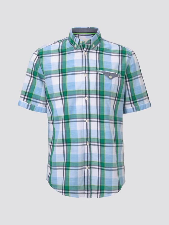 Kariertes Kurzarmhemd mit Brusttasche - Männer - green blue fil a fil check Kariertes Kurzarmhemd mit Brusttasche - Männer - green blue fil a fil check - 7 - TOM TAILOR