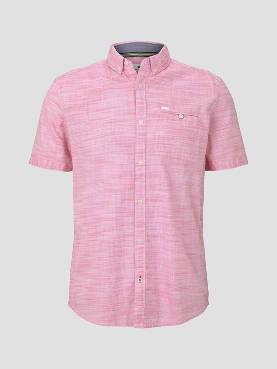 Short-sleeved shirt with a textured pattern and chest pocket - Men - pink white structure Short-sleeved shirt with a textured pattern and chest pocket - Men - pink white structure - 7 - TOM TAILOR