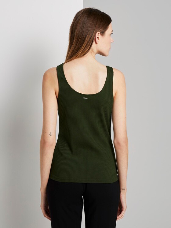 Ribbed top with a button tab - Women - Dusty Rifle Green Ribbed top with a button tab - Women - Dusty Rifle Green - 2 - TOM TAILOR Denim