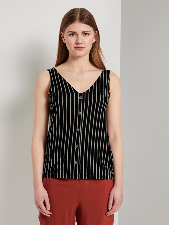 Gestreiftes Top mit Knopfleiste - Frauen - black white stripe Gestreiftes Top mit Knopfleiste - Frauen - black white stripe - 1 - TOM TAILOR Denim