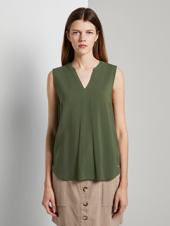 Ärmellose Tunikabluse mit Henley-Ausschnitt - Frauen - Dusty Rifle Green Ärmellose Tunikabluse mit Henley-Ausschnitt - Frauen - Dusty Rifle Green - 1 - TOM TAILOR Denim