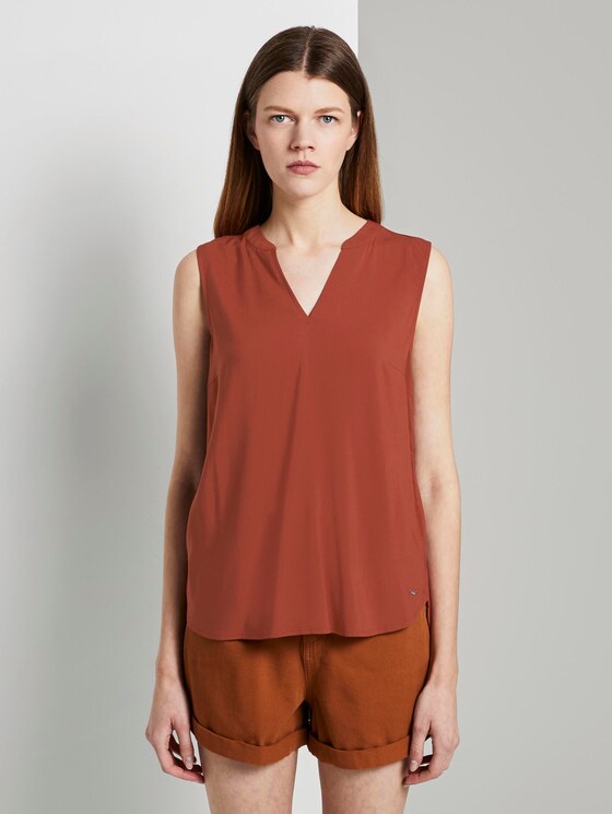 Sleeveless tunic with a Henley neckline - Women - Rust Orange Sleeveless tunic with a Henley neckline - Women - Rust Orange - 1 - TOM TAILOR Denim