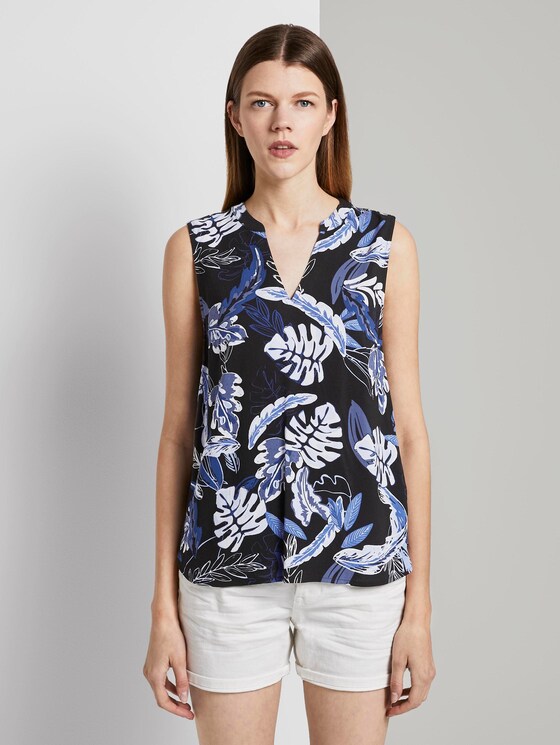 Ärmellose Tunikabluse mit Henley-Ausschnitt - Frauen - black blue tropical print Ärmellose Tunikabluse mit Henley-Ausschnitt - Frauen - black blue tropical print - 1 - TOM TAILOR Denim
