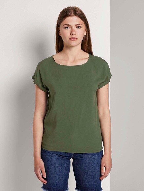 Short-sleeved tunic blouse with back details - Women - Dusty Rifle Green Short-sleeved tunic blouse with back details - Women - Dusty Rifle Green - 1 - TOM TAILOR Denim