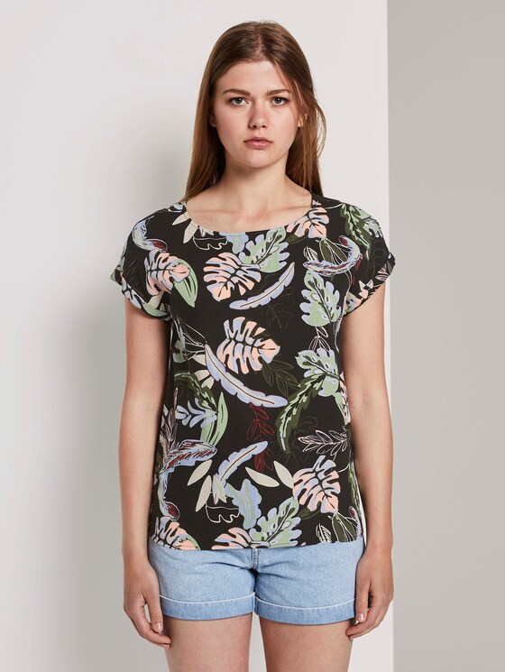 Kurzarm-Tunikabluse mit Rückendetail - Frauen - black tropical print Kurzarm-Tunikabluse mit Rückendetail - Frauen - black tropical print - 1 - TOM TAILOR Denim