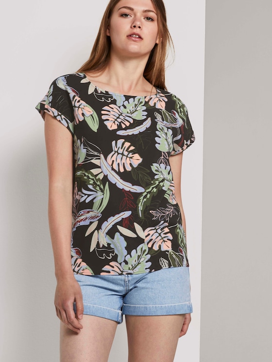 Kurzarm-Tunikabluse mit Rückendetail - Frauen - black tropical print Kurzarm-Tunikabluse mit Rückendetail - Frauen - black tropical print - 5 - TOM TAILOR Denim