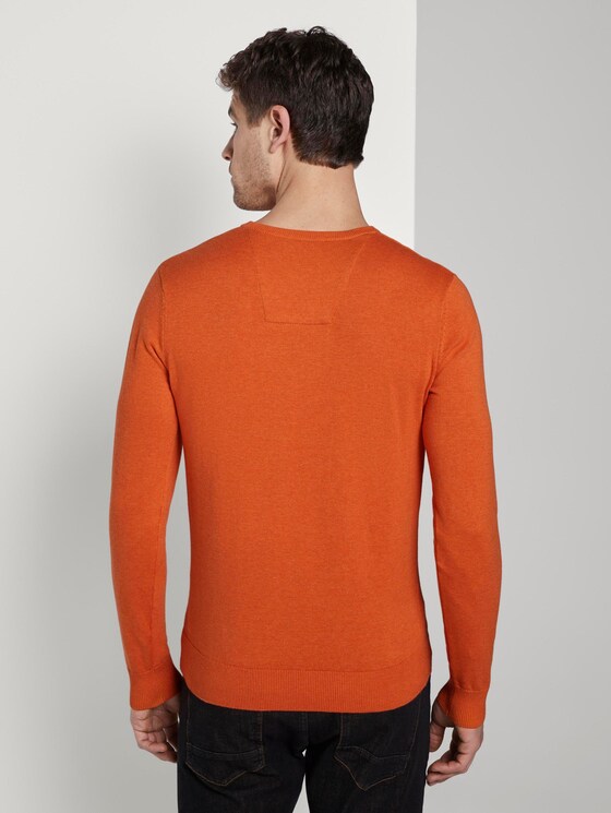Basic Strickpullover mit V-Ausschnitt - Männer - bright orange melange Basic Strickpullover mit V-Ausschnitt - Männer - bright orange melange - 2 - TOM TAILOR