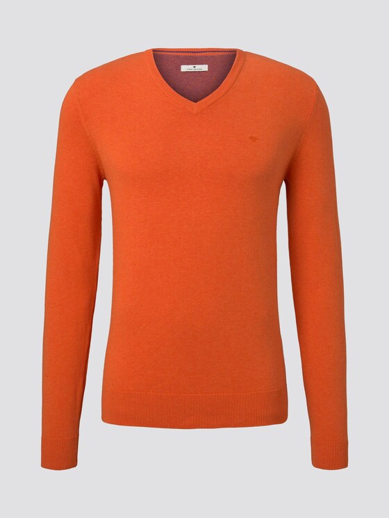 Basic Strickpullover mit V-Ausschnitt - Männer - bright orange melange Basic Strickpullover mit V-Ausschnitt - Männer - bright orange melange - 7 - TOM TAILOR