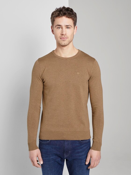 Basic Strickpullover - Männer - havana brown melange Basic Strickpullover - Männer - havana brown melange - 1 - TOM TAILOR