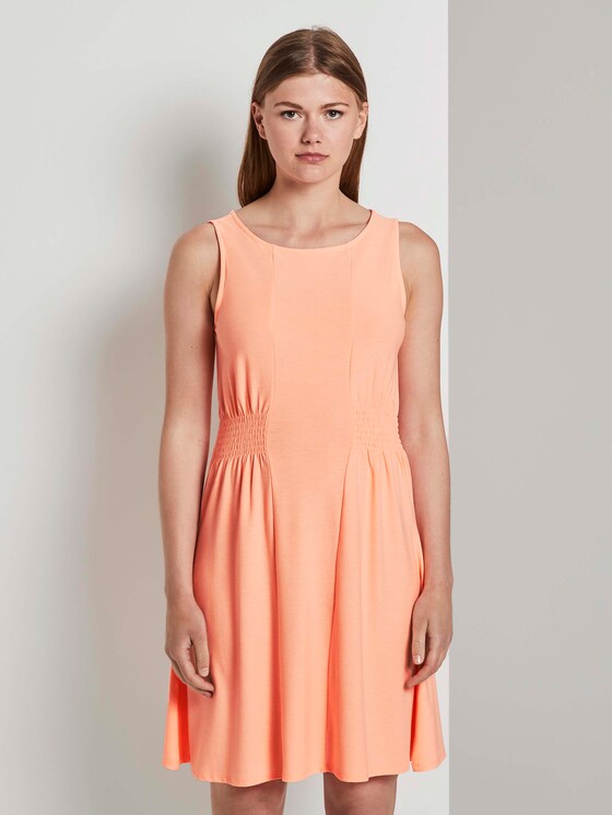 Jersey mini dress with smocking details - Women - papaya neon orange Jersey mini dress with smocking details - Women - papaya neon orange - 1 - TOM TAILOR Denim