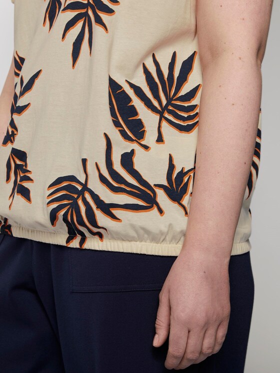 T-Shirt mit Tunnlezug-Detail - Frauen - beige navy orange flower print T-Shirt mit Tunnlezug-Detail - Frauen - beige navy orange flower print - 10 - My True Me