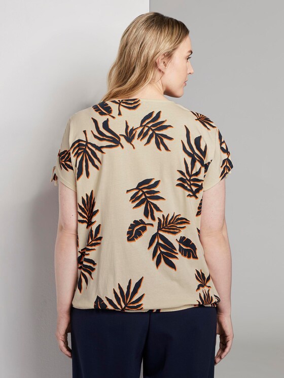 T-Shirt mit Tunnlezug-Detail - Frauen - beige navy orange flower print T-Shirt mit Tunnlezug-Detail - Frauen - beige navy orange flower print - 2 - My True Me