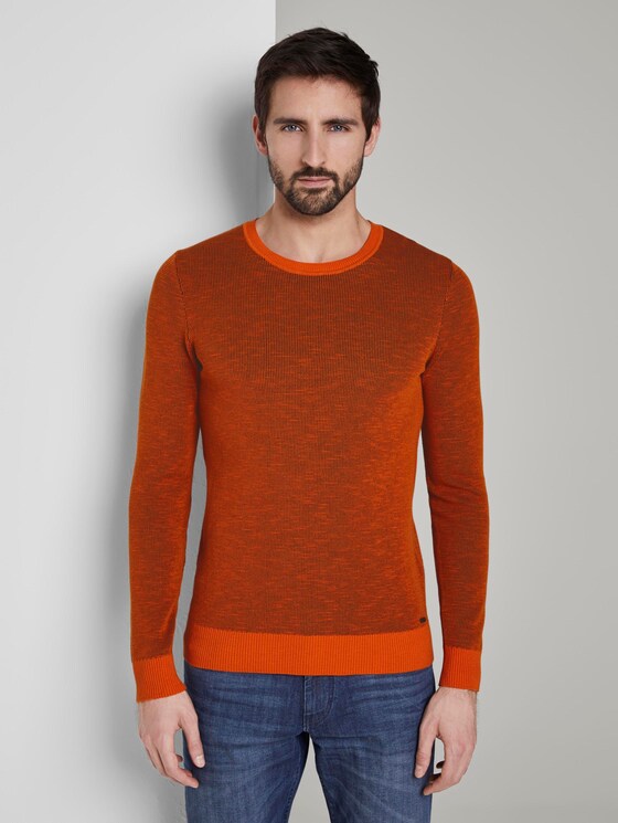 Textured pullover - Men - orange grey structure Textured pullover - Men - orange grey structure - 1 - TOM TAILOR