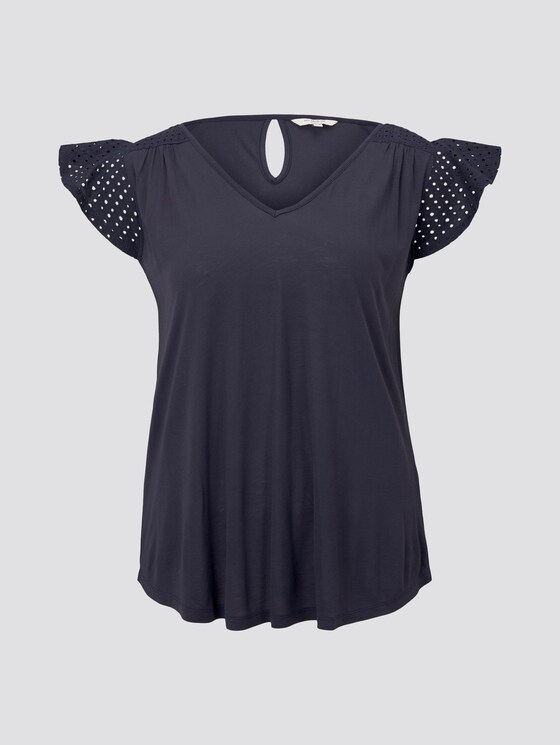 T-Shirt mit Lochstickerei - Frauen - Real Navy Blue T-Shirt mit Lochstickerei - Frauen - Real Navy Blue - 7 - My True Me