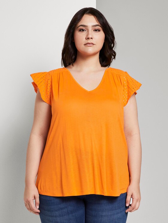 T-Shirt mit Lochstickerei - Frauen - bright mandarin T-Shirt mit Lochstickerei - Frauen - bright mandarin - 1 - My True Me