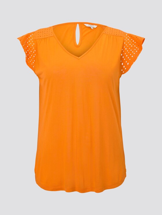 T-Shirt mit Lochstickerei - Frauen - bright mandarin T-Shirt mit Lochstickerei - Frauen - bright mandarin - 7 - My True Me