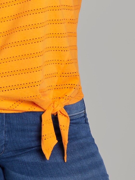 T-Shirt mit Lochstickerei und Knoten-Detail - Frauen - bright mandarin T-Shirt mit Lochstickerei und Knoten-Detail - Frauen - bright mandarin - 10 - My True Me