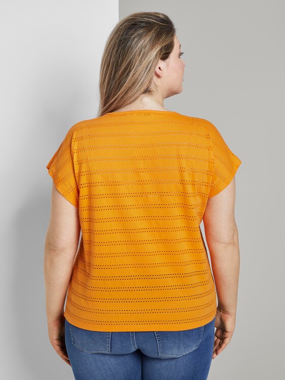 T-Shirt mit Lochstickerei und Knoten-Detail - Frauen - bright mandarin T-Shirt mit Lochstickerei und Knoten-Detail - Frauen - bright mandarin - 2 - My True Me