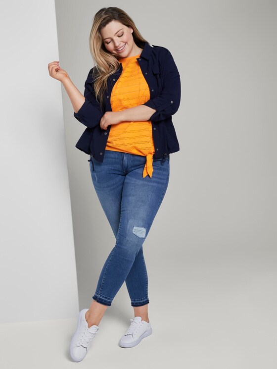 T-Shirt mit Lochstickerei und Knoten-Detail - Frauen - bright mandarin T-Shirt mit Lochstickerei und Knoten-Detail - Frauen - bright mandarin - 3 - My True Me