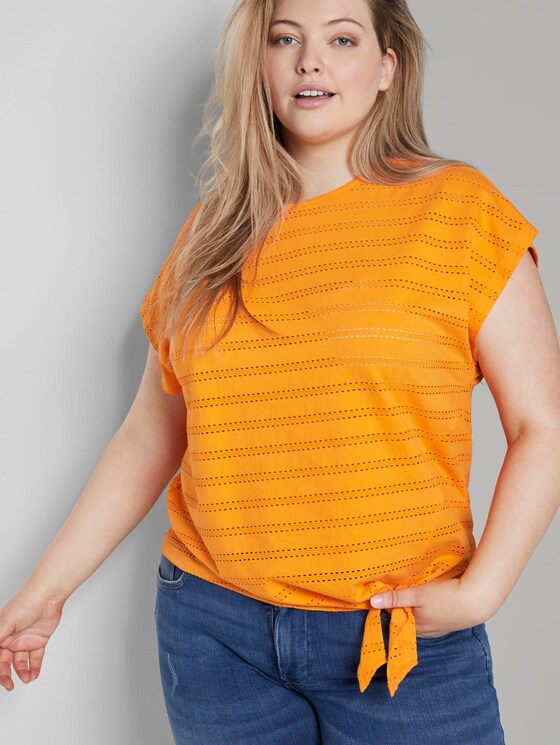 T-Shirt mit Lochstickerei und Knoten-Detail - Frauen - bright mandarin T-Shirt mit Lochstickerei und Knoten-Detail - Frauen - bright mandarin - 5 - My True Me