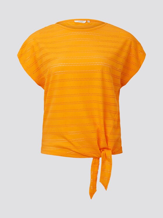 T-Shirt mit Lochstickerei und Knoten-Detail - Frauen - bright mandarin T-Shirt mit Lochstickerei und Knoten-Detail - Frauen - bright mandarin - 7 - My True Me
