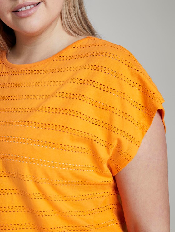 T-Shirt mit Lochstickerei und Knoten-Detail - Frauen - bright mandarin T-Shirt mit Lochstickerei und Knoten-Detail - Frauen - bright mandarin - 9 - My True Me