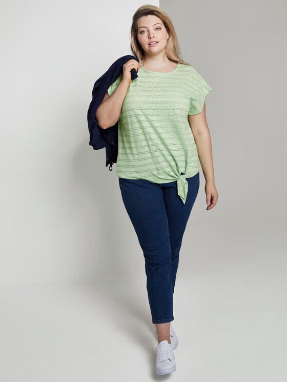 T-Shirt mit Lochstickerei und Knoten-Detail - Frauen - light pistachio green T-Shirt mit Lochstickerei und Knoten-Detail - Frauen - light pistachio green - 3 - My True Me