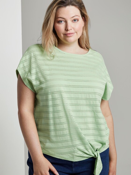 T-Shirt mit Lochstickerei und Knoten-Detail - Frauen - light pistachio green T-Shirt mit Lochstickerei und Knoten-Detail - Frauen - light pistachio green - 5 - My True Me