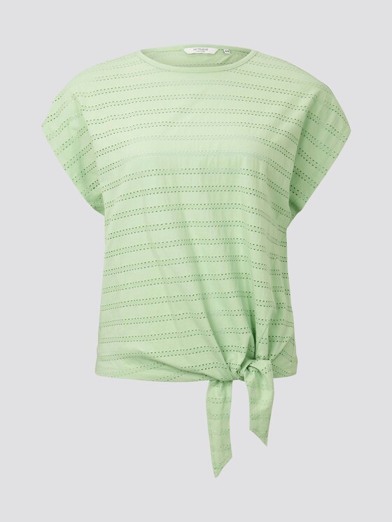 T-Shirt mit Lochstickerei und Knoten-Detail - Frauen - light pistachio green T-Shirt mit Lochstickerei und Knoten-Detail - Frauen - light pistachio green - 7 - My True Me