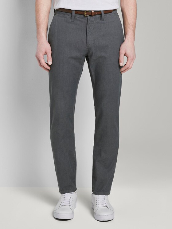 Strukturierte Travis Slim Chino Hose mit Gürtel - Männer - dark yarn dye structure Strukturierte Travis Slim Chino Hose mit Gürtel - Männer - dark yarn dye structure - 1 - TOM TAILOR