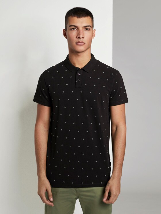 Poloshirt mit Allover-Print - Männer - black small leaves print Poloshirt mit Allover-Print - Männer - black small leaves print - 1 - TOM TAILOR Denim