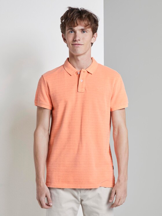 Polo shirt in a melange look with embroidery - Men - neon orange white melange Polo shirt in a melange look with embroidery - Men - neon orange white melange - 1 - TOM TAILOR Denim